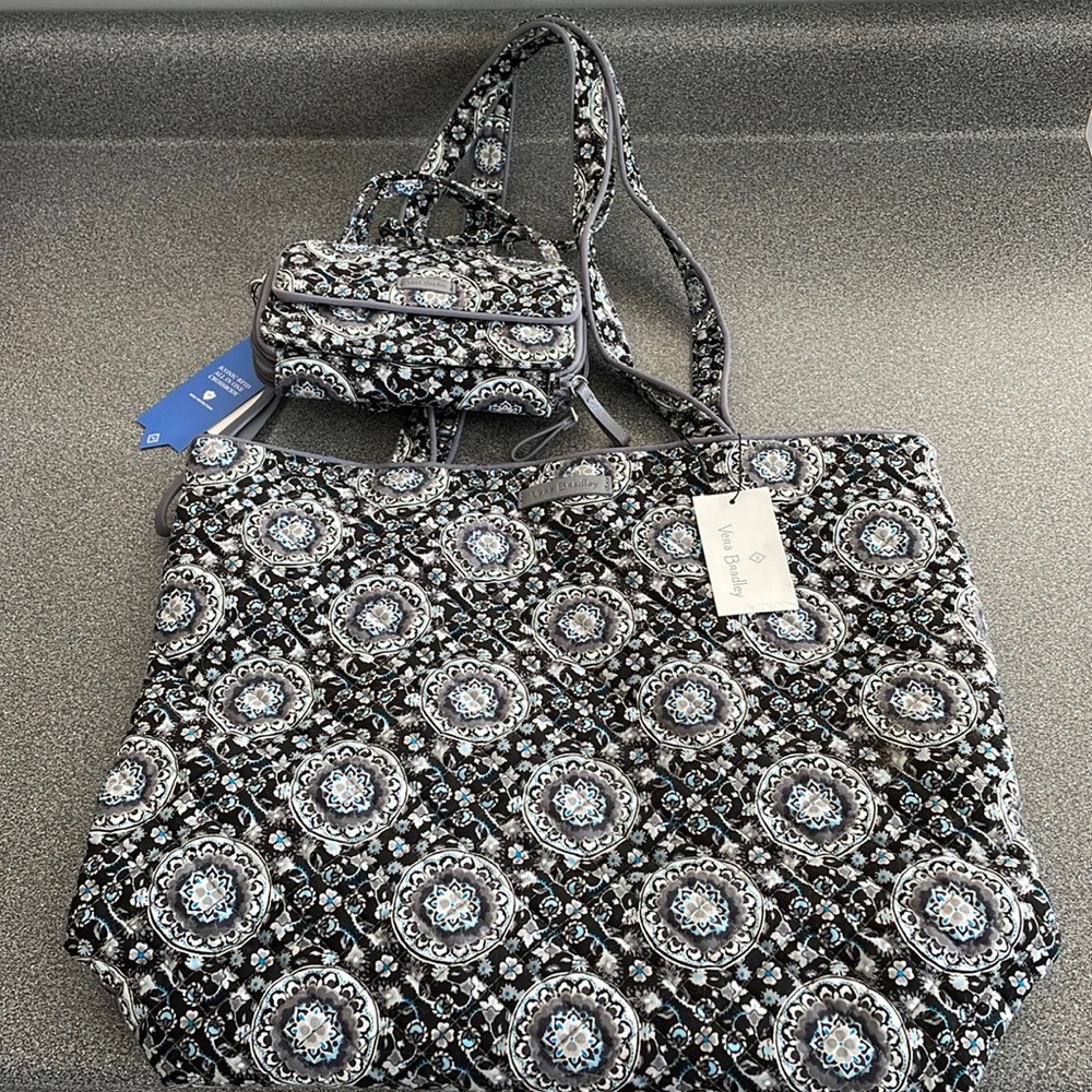 Vera Bradley charcoal medallion set iconic tote bag and all in one